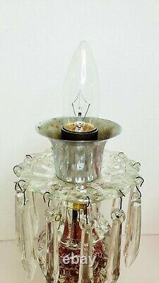 Antique Red Cut To Clear Crystal Ruby Center Lamp Tall with Prisms 17.5