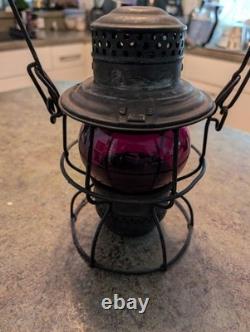 Antique Red Globe Railroad RR Lantern Adlake USA 3-33 C. M. ST. P & P