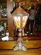 Antique Reverse Painted Lantern Lamp. The ribbed glass has baskets, flowers 7969
