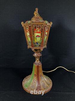 Antique Reverse Painted Lantern Lamp With Orientalist Finial Circa 1925