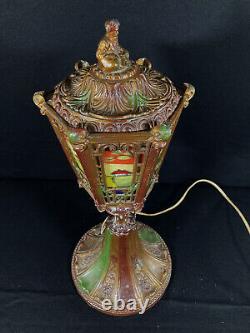 Antique Reverse Painted Lantern Lamp With Orientalist Finial Circa 1925