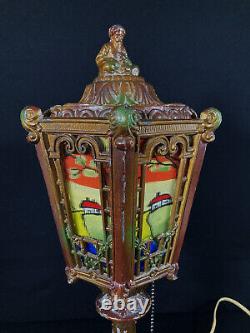 Antique Reverse Painted Lantern Lamp With Orientalist Finial Circa 1925