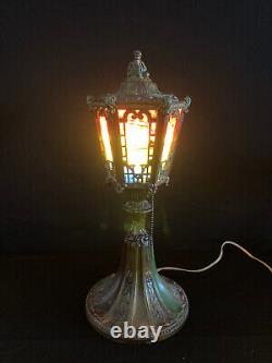 Antique Reverse Painted Lantern Lamp With Orientalist Finial Circa 1925