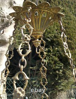 Antique Romanesque Church Sanctuary Lamp St Mary Chandelier Lantern Repoussé Wo