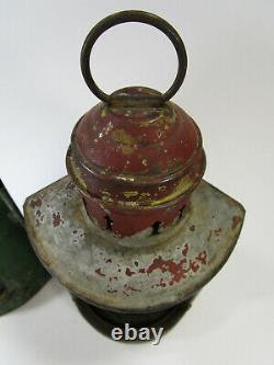 Antique Simplex Burner Font Oil Lamp Auto Nautical Ships Lantern Pair Vtg