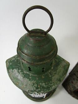 Antique Simplex Burner Font Oil Lamp Auto Nautical Ships Lantern Pair Vtg