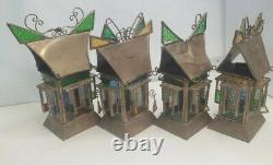 Antique Stained Glass Copper Hanging/Carry Oil Lantern Lamps lot of 4