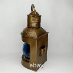 Antique Starboard Lantern Set Of 2 Brass Blue Glass Will & Finck USA 1900s