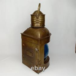 Antique Starboard Lantern Set Of 2 Brass Blue Glass Will & Finck USA 1900s