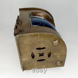 Antique Starboard Lantern Set Of 2 Brass Blue Glass Will & Finck USA 1900s