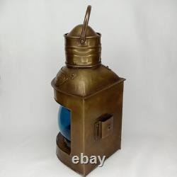 Antique Starboard Lantern Set Of 2 Brass Blue Glass Will & Finck USA 1900s