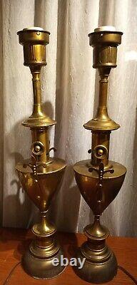 Antique Stiffel Brass Fleur De Lis Torch Lamps 1930's