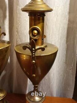 Antique Stiffel Brass Fleur De Lis Torch Lamps 1930's