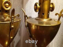 Antique Stiffel Brass Fleur De Lis Torch Lamps 1930's