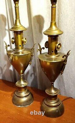 Antique Stiffel Brass Fleur De Lis Torch Lamps 1930's