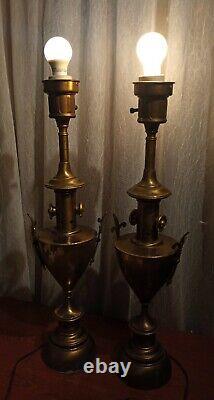 Antique Stiffel Brass Fleur De Lis Torch Lamps 1930's