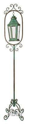 Antique Style Green Wrought Iron metal Floor Standing Candle Lantern Lamp