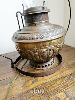 Antique The New Juno General Store Hanging Oil Lamp with Huge Solid Tin Shade 20