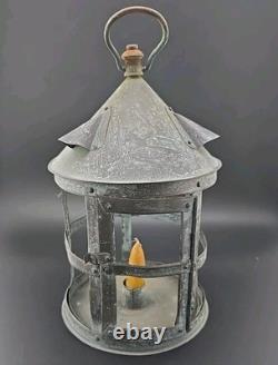 Antique Tin Mica Window Candle Lantern