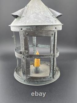 Antique Tin Mica Window Candle Lantern