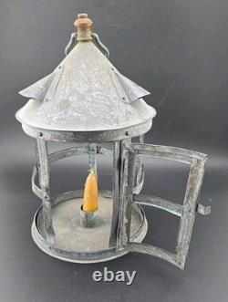 Antique Tin Mica Window Candle Lantern