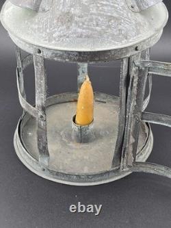 Antique Tin Mica Window Candle Lantern