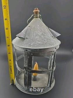 Antique Tin Mica Window Candle Lantern