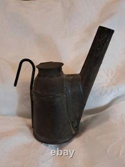 Antique Tin Miners Lamp Mining Tool Hat Mount Teapot Lantern