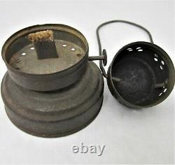 Antique Tin Oil Or Kerosene Skaters Lamp Lantern Blue Glass Vintage