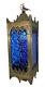 Antique Tudor/Gothic lantern fixture, hammered blue glass panels. To restore