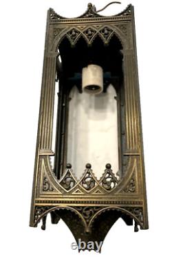 Antique Tudor/Gothic lantern fixture, hammered blue glass panels. To restore