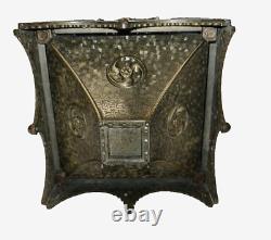 Antique Tudor/Gothic lantern fixture, hammered blue glass panels. To restore