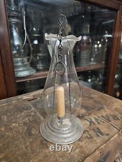 Antique Unmarked Chain Pull Carry Candle Lamp Lantern