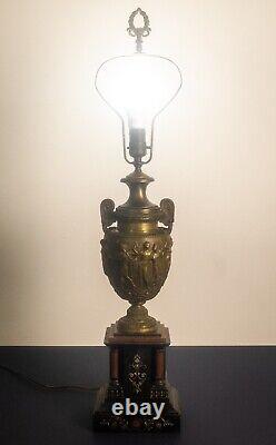 Antique Victorian 19th Century Bronze Greco-Roman Urn 32 Tall Lamp Marble Base