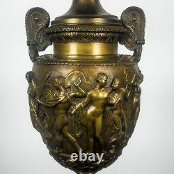 Antique Victorian 19th Century Bronze Greco-Roman Urn 32 Tall Lamp Marble Base