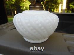 Antique Victorian Beaded Swirl Milk Glass Mini Oil Lamp With Chimney
