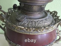 Antique Victorian Bradley & Hubbard Oil Lamp Ornate Base Etched Globe Unused