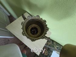 Antique Victorian Bradley & Hubbard Oil Lamp Ornate Base Etched Globe Unused