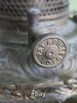 Antique Victorian Bradley & Hubbard Oil Lamp Ornate Base Etched Globe Unused