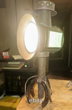 Antique Victorian Copper Carriage Lantern WithElectric Light & Horseshoe Stand