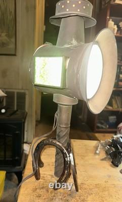 Antique Victorian Copper Carriage Lantern WithElectric Light & Horseshoe Stand