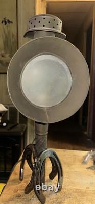 Antique Victorian Copper Carriage Lantern WithElectric Light & Horseshoe Stand