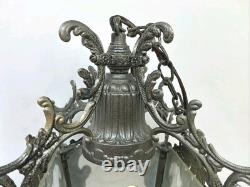 Antique Victorian Ornate Brass Pebbled Glass Ceiling Lantern Pendant Lamp