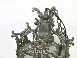 Antique Victorian Ornate Brass Pebbled Glass Ceiling Lantern Pendant Lamp