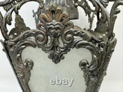 Antique Victorian Ornate Brass Pebbled Glass Ceiling Lantern Pendant Lamp