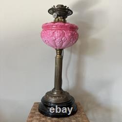 Antique Victorian Pink Cranberry Milk Glass Oil Lantern Electric Parlor Lamp