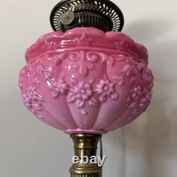 Antique Victorian Pink Cranberry Milk Glass Oil Lantern Electric Parlor Lamp