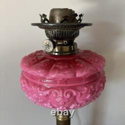 Antique Victorian Pink Cranberry Milk Glass Oil Lantern Electric Parlor Lamp
