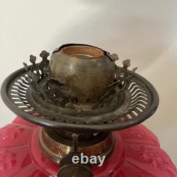 Antique Victorian Pink Cranberry Milk Glass Oil Lantern Electric Parlor Lamp
