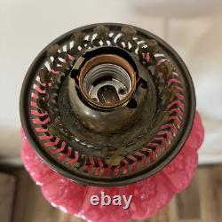 Antique Victorian Pink Cranberry Milk Glass Oil Lantern Electric Parlor Lamp